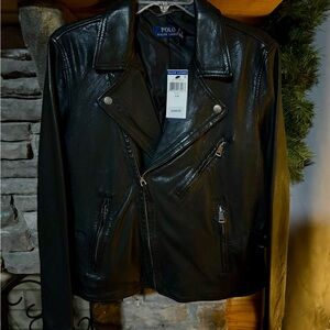 Authentic Polo Ralph Lauren Classic Black Leather Moto Jacket